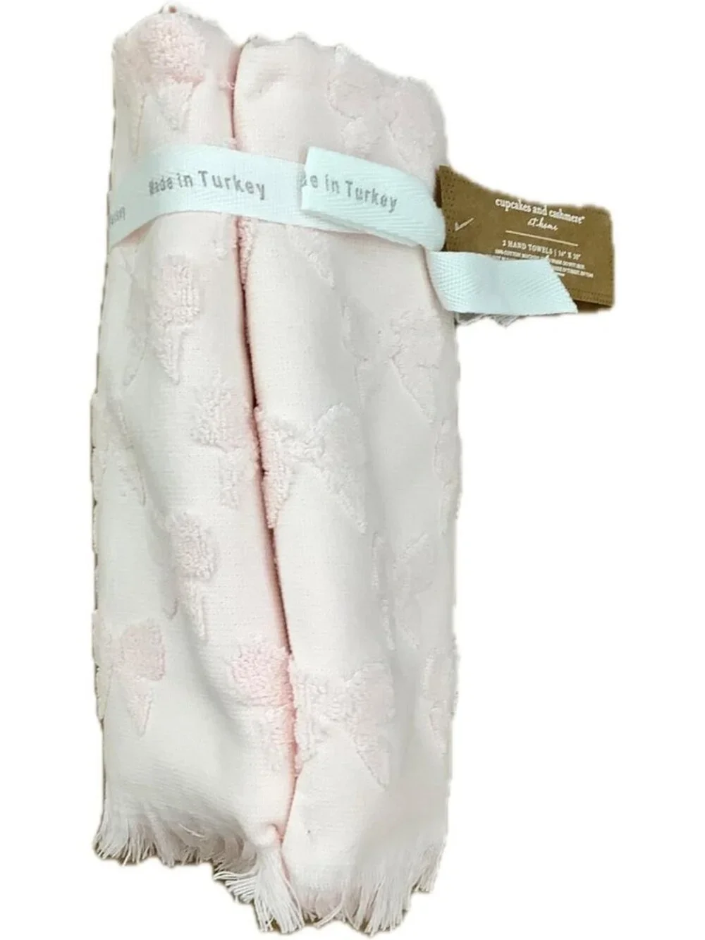 Soft Cotton Hand Towels Set of 2, 16x30 inches, Light Pink Bows for Home Decor